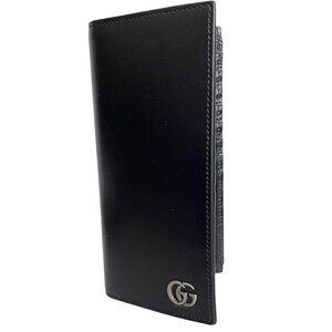 Gucci 428740 Men's Black Leather GG Marmont Vertical Wallet, Boarded Plutone